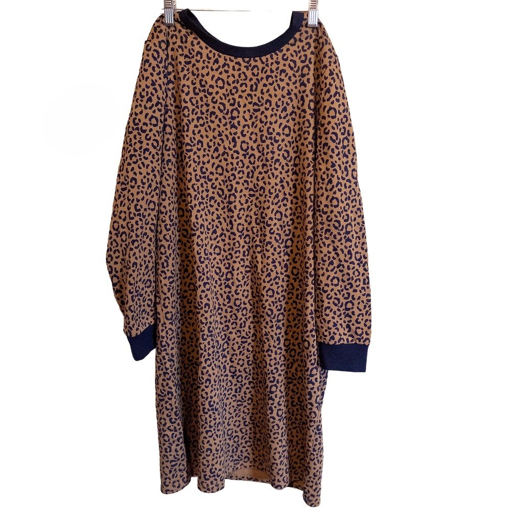 Boden Leopard Print Long Sleeve Midi Sweatshirt Dress 100% Cotton Womens 10L